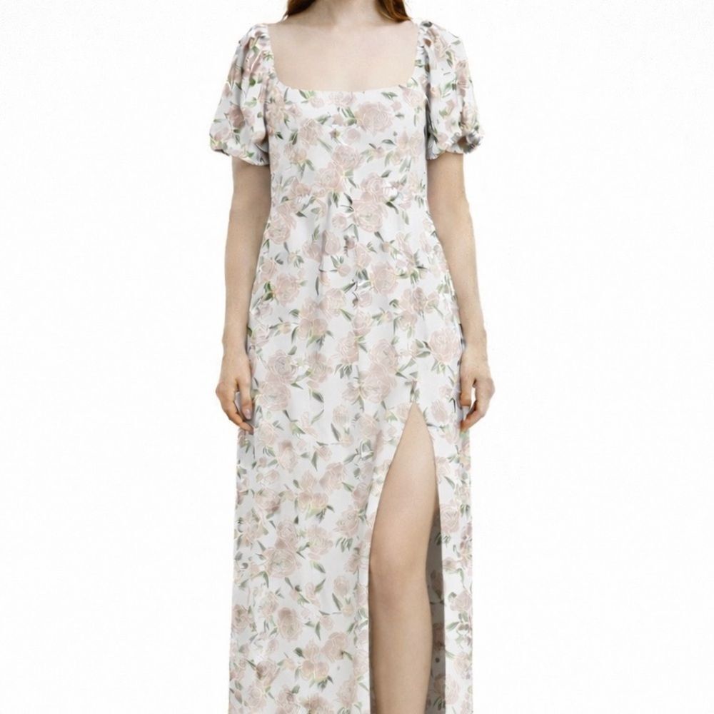 Smith & Quinn White Pink Floral Long Maxi Bridal Dress Coquette Wedding Slit XS
